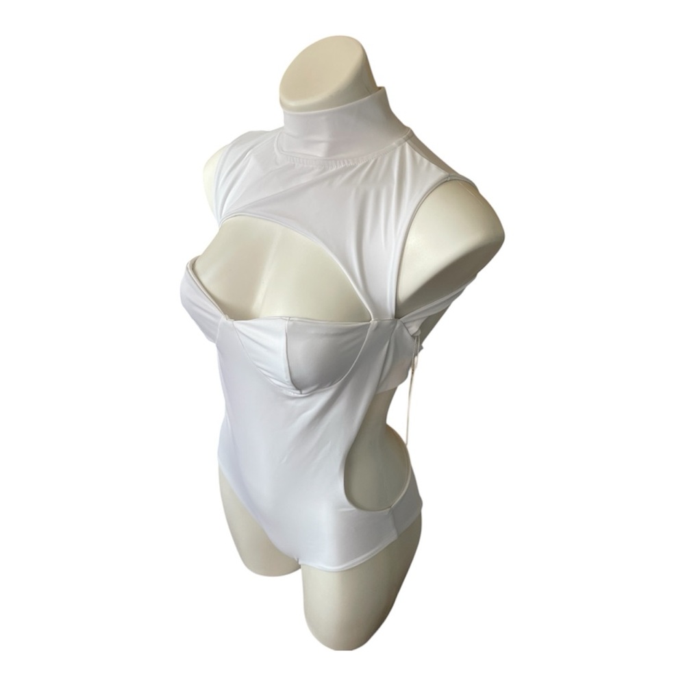 NWT High Neck One Piece Monokini Swimsuit Cut Out White Large - Picture 7 of 16
